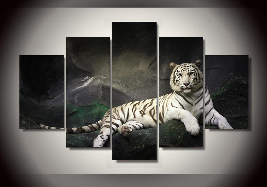 White Tiger – 5 Piece Multi Panel Canvas Wall Art – WallArtBliss.com