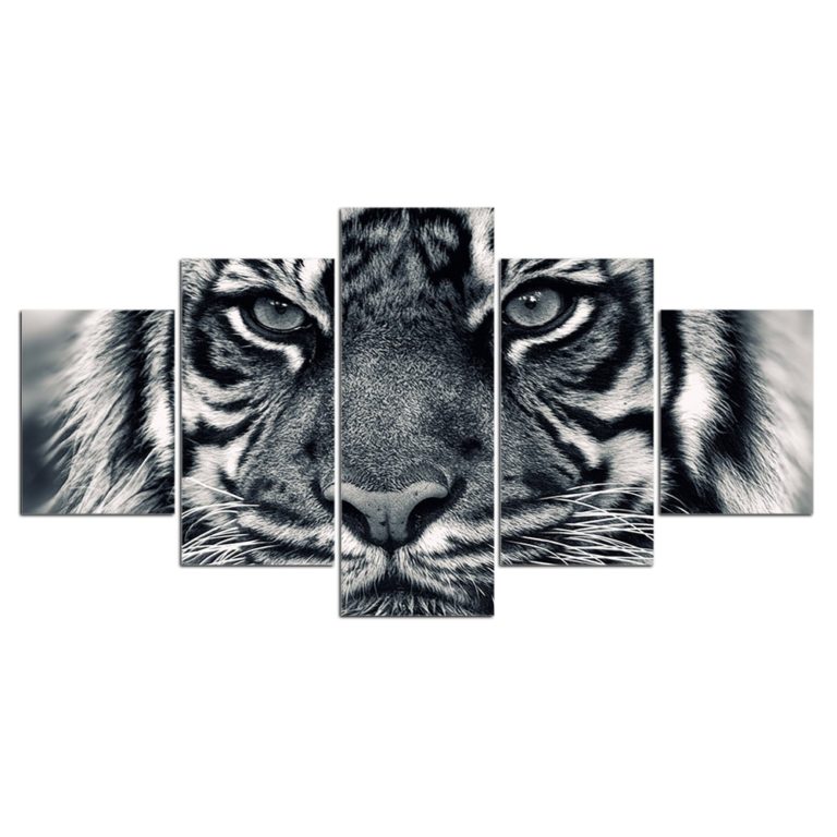 Tiger Close Up – 5 Piece Multi Panel Canvas Wall Art – WallArtBliss.com