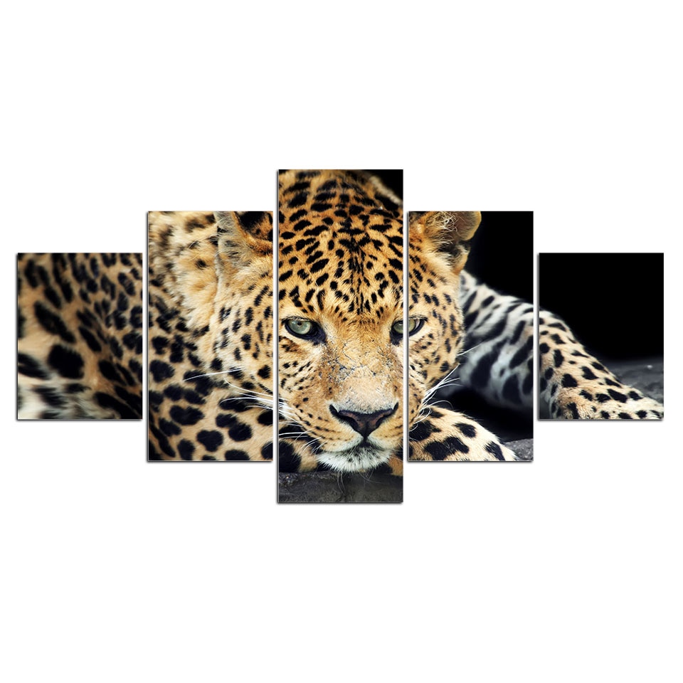 Leopard – 5 Piece Multi Panel Canvas Wall Art – WallArtBliss.com