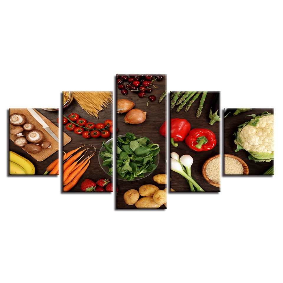 Food on Kitchen Counter – 5 Piece Multi Panel Canvas Wall Art ...