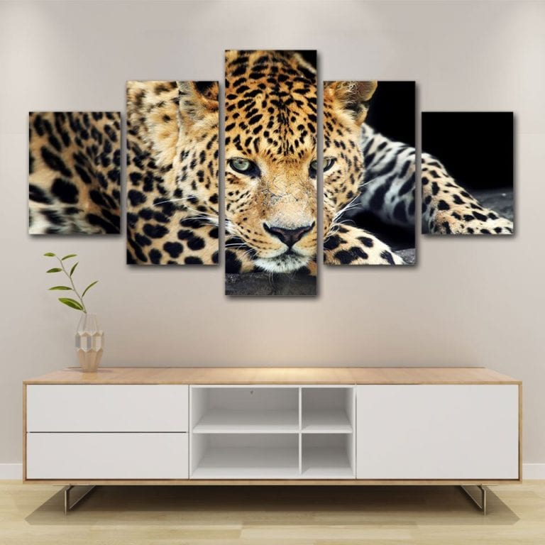 Leopard – 5 Piece Multi Panel Canvas Wall Art – WallArtBliss.com