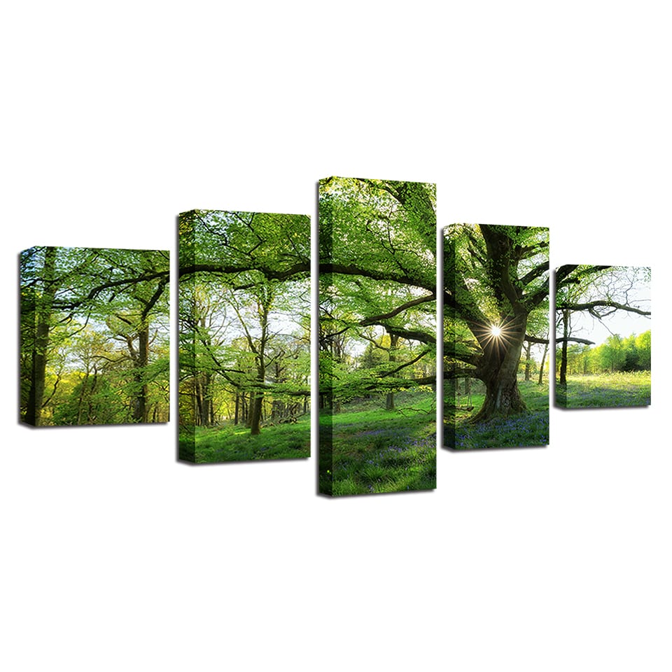 Forest Green Trees – 5 Piece Multi Panel Canvas Wall Art – WallArtBliss.com